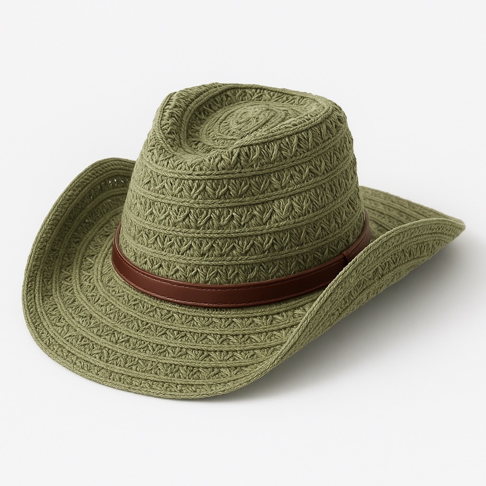 Vince Camuto Open Weave Cowgirl Hat in green
